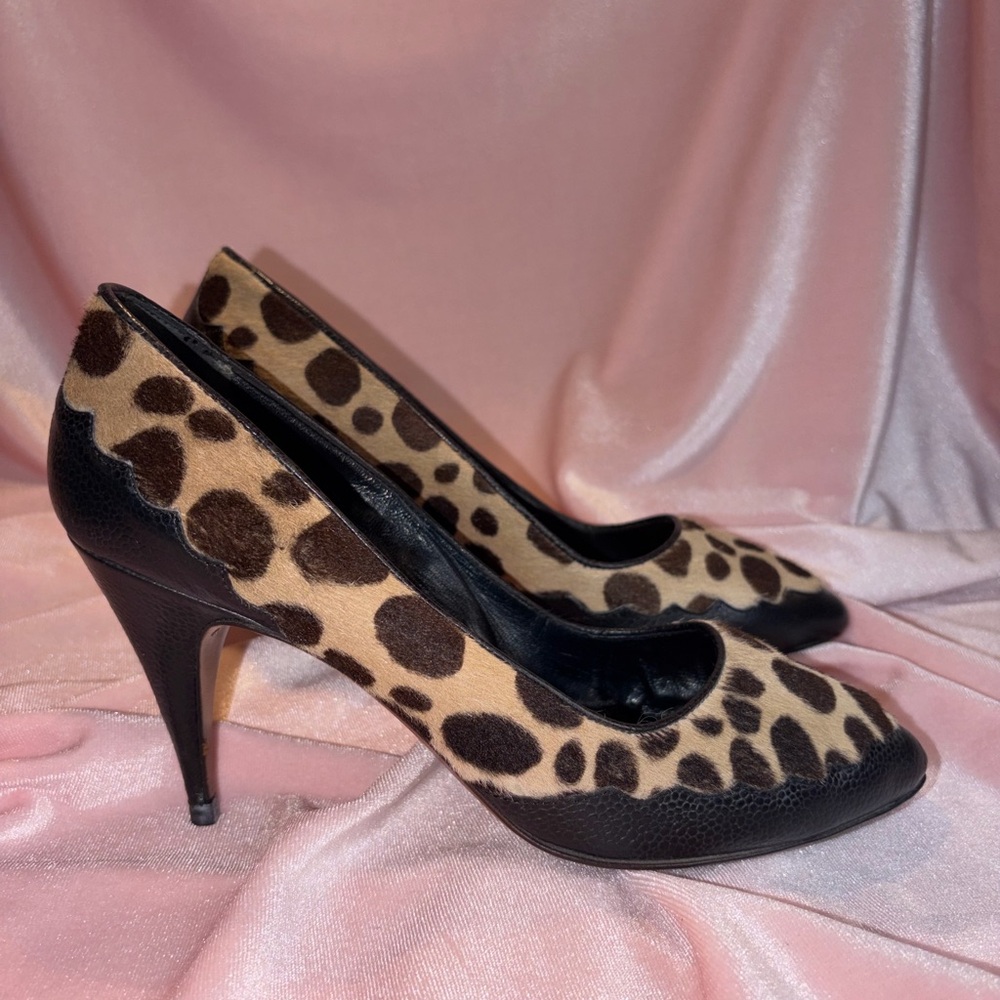 Vintage Holt Renfrew Pumps Size 38 - Leopard Print Calve Hair 🐆 - Picture 2 of 6